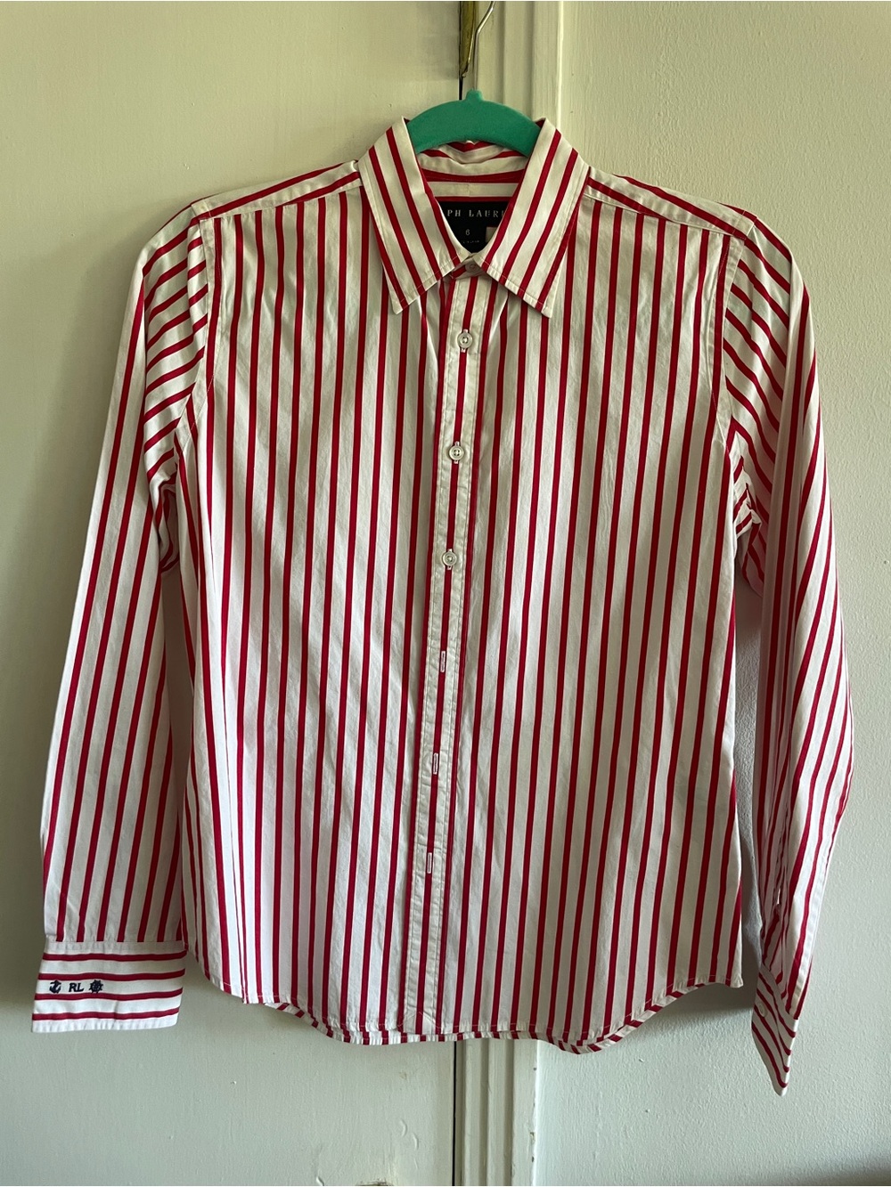 Ralph Lauren White Shirt with Red Vertical Stripes